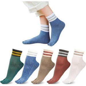 MENOLY 5 Pairs Toe Socks No Show Cotton Five Finger Athletic Socks for Women, Fi